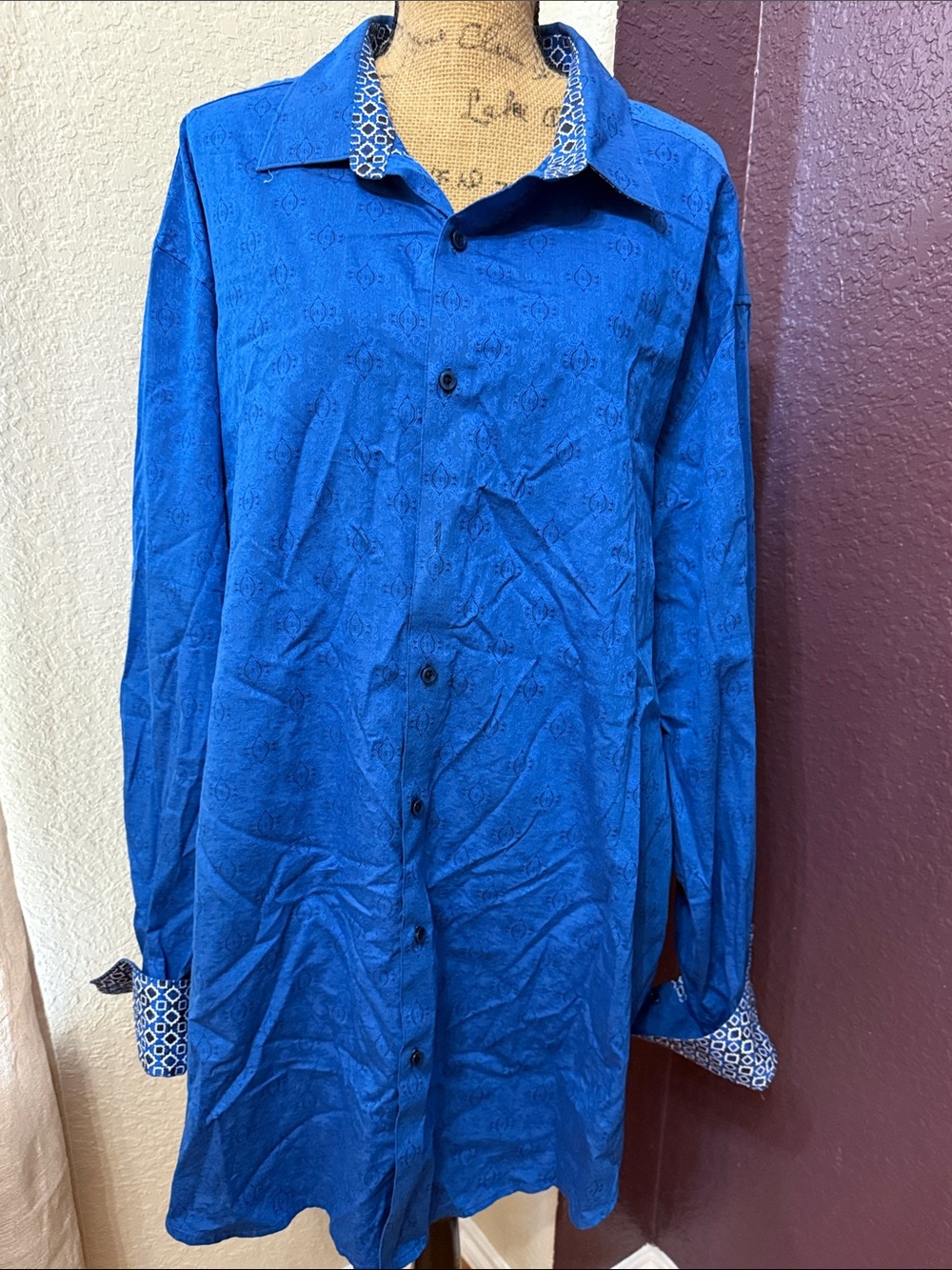 Robert Graham Men's Royal Blue Button-Down Shirt with Contrast Trim